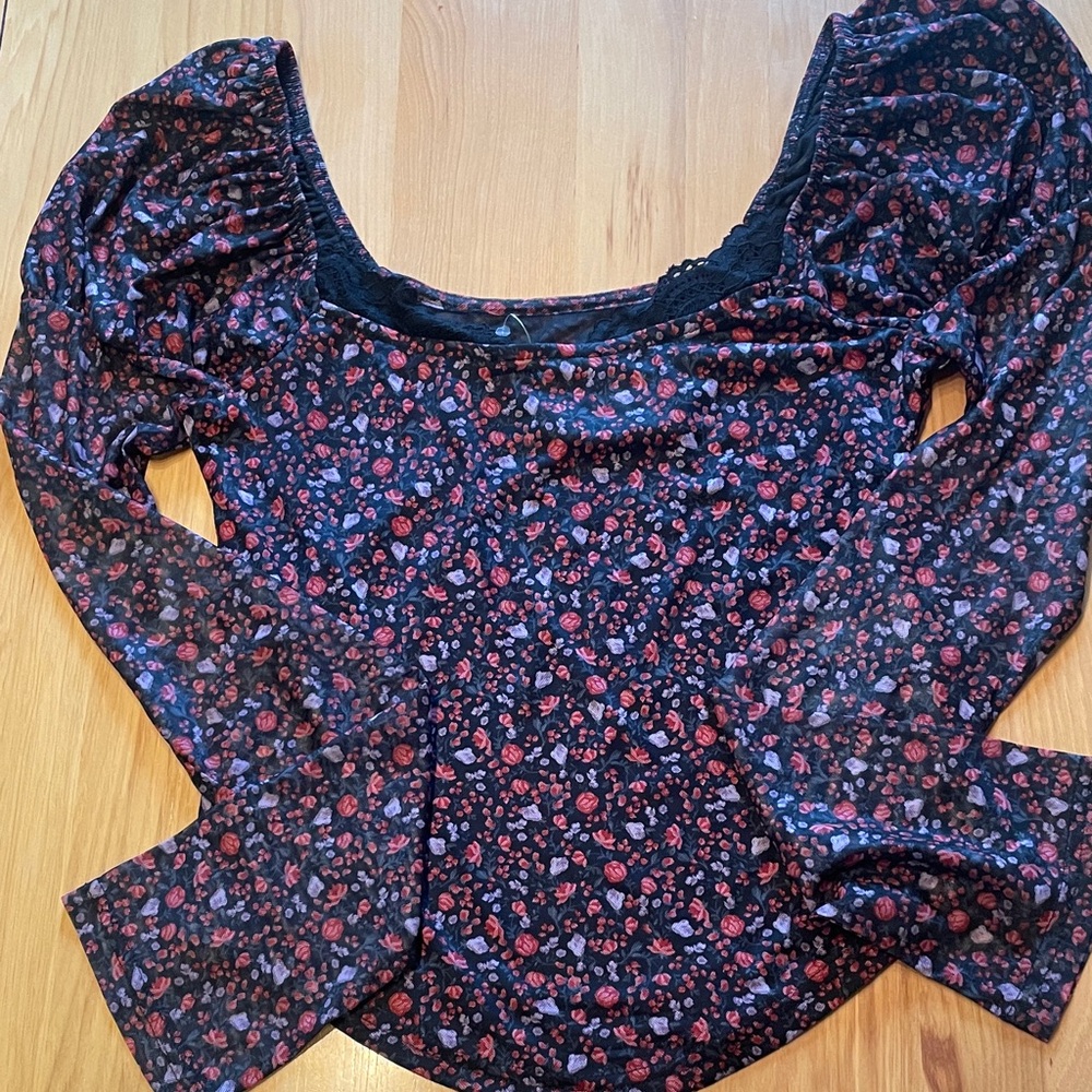 Maeve Black and Red/pink Floral Blouse